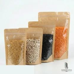 Brown paper kraft bags clear front in Pakistan