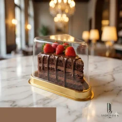 Clear Plastic Cake Slice Boxes with Golden Base in Pakistan